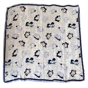 Blue White Floral Butterfly Chiffon Lightweight Sheer Scarf Neckerchief Wrap 40"